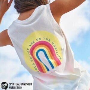 SPIRITUAL GANGSTER GOOD THINGS HORIZON RAINBOW GRAPHIC MUSCLE TANK WHITE SMALL